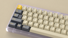 Load image into Gallery viewer, Render of DCS Mudbeam keycaps on a silver NO2 65 keyboard, close-up