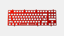 Load image into Gallery viewer, Render of red anodized aluminum keyboard plate with fixed switch layout