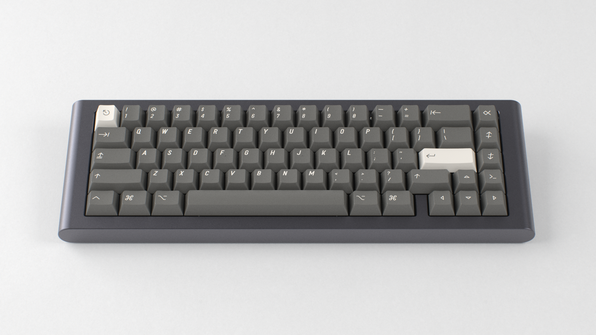 Render of GMK CYL Power 2048 keycaps on the Boop, frontal view