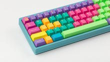 Load image into Gallery viewer, GMK CYL Windbreaker keycaps close-up of left modifiers on light blue 65% keyboard