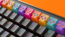 Load image into Gallery viewer, render of GMK Mictlan Rebirth in CYL on a Keycult Zero close up of top row artisans