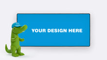 Load image into Gallery viewer, render of a deskpad featuring the text "your design here" indicating that the customers design will be used for the deskpad
