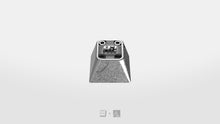 Load image into Gallery viewer, render of Hi! Viz Salvun artisan keycap - silver metal with Hi! engraving, low angle