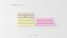 Load image into Gallery viewer, render of the GMK CYL Analog Dreams R3 Accent Bars kit, flat layout of spacebars in cream, yellow, and pink