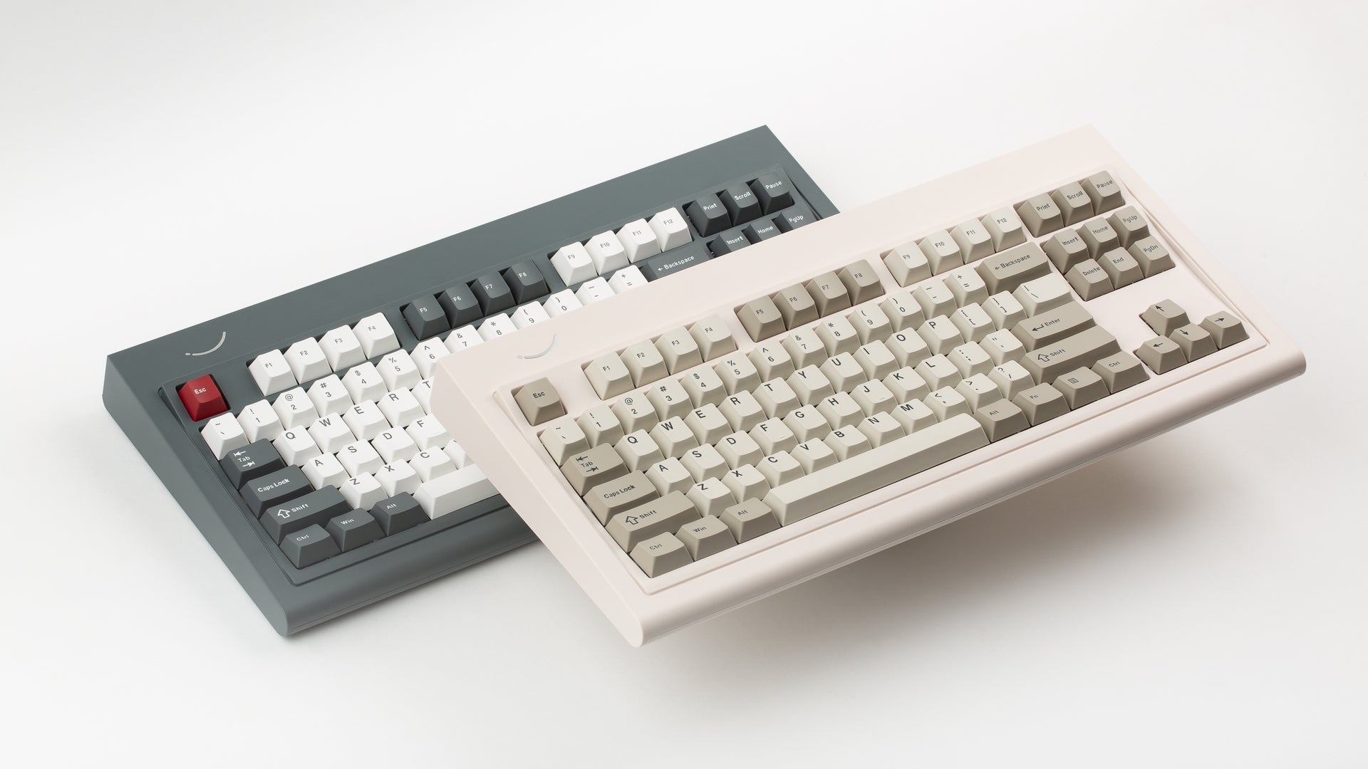 Smurve80 keyboards in Graphite and Sandstone colorways side by side