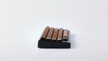 Load image into Gallery viewer, Render of GMK CYL Chocolatier keycaps on a keyboard, close-up of the left side showing modifier keys in dark brown