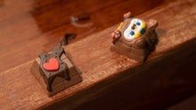 Load image into Gallery viewer, render of CYL Chocolatier Choco-Heart resin artisan keycap — dark chocolate brown keycap with red heart and chocolate drip sculpt