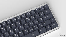Load image into Gallery viewer, none GMK CYL Honor dark base on a silver keyboard zoomed in on right
