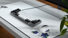 Load image into Gallery viewer, Render of GMK CYL Colorchrome on clear keyboard on top of a colorchrome deskpad